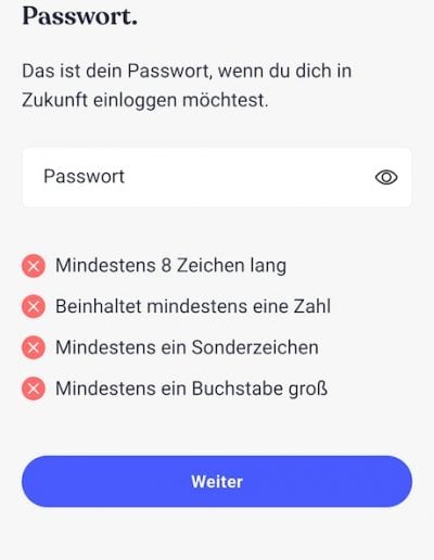 Bling Card App Registrierung Passwort