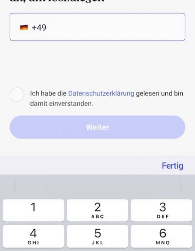 Bling Card App Registrierung Telefon
