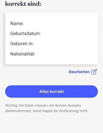 Bling Card Verifizierung Daten